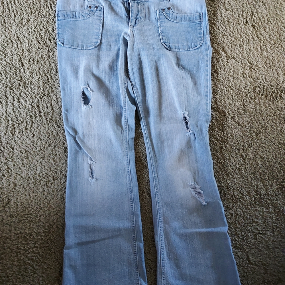 Lei Blue Flare Wide Leg Jeans Distressed